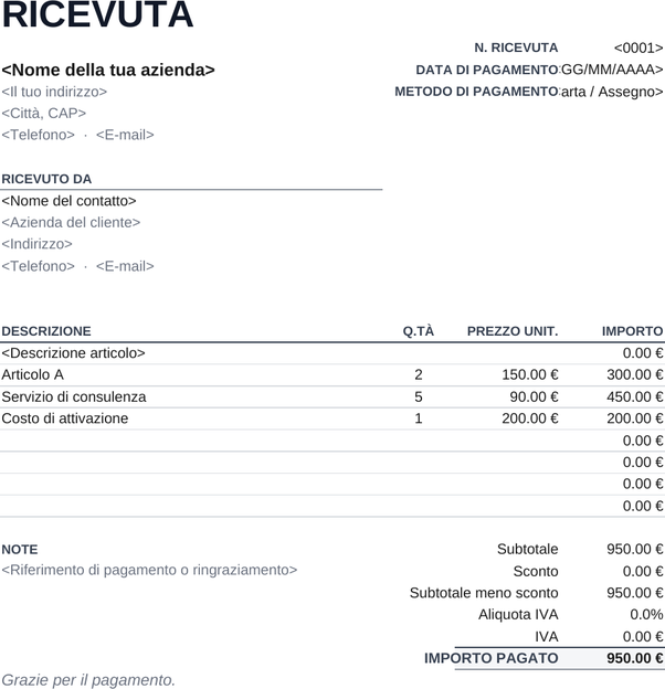 Modello di ricevuta minimalista