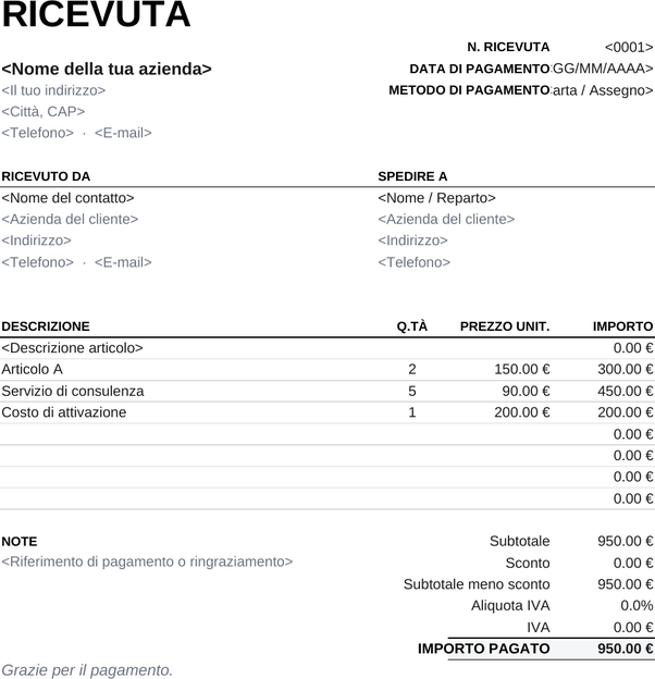 Modello di ricevuta stampabile