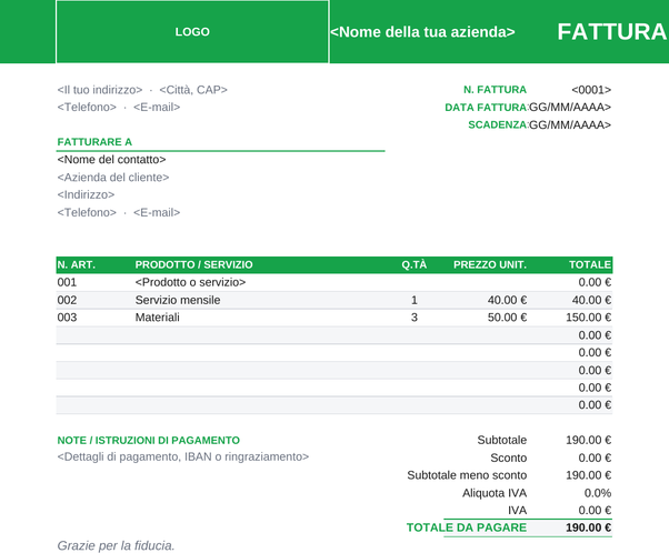 Modello di fattura commercio