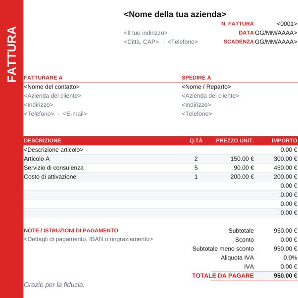 Modello di fattura barra laterale