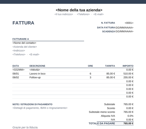 Modello di fattura estratto