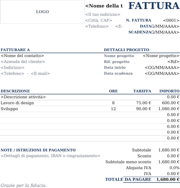 Modello di fattura margini ampi