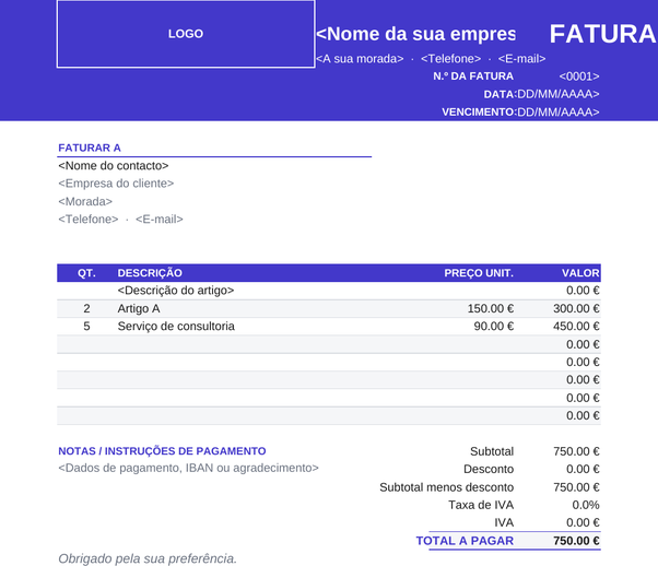 Modelo de fatura colorido