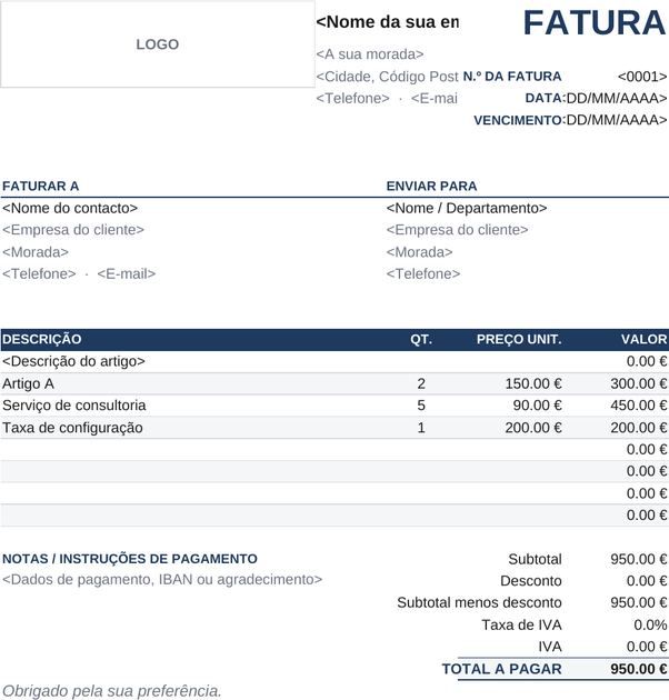 Modelo de fatura clássico