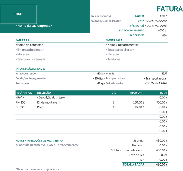 Modelo de fatura empresarial