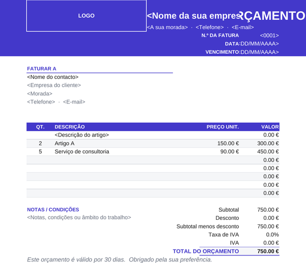 Modelo de orçamento colorido