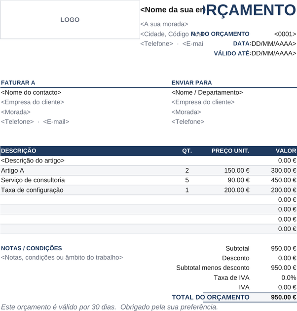 Modelo de orçamento clássico