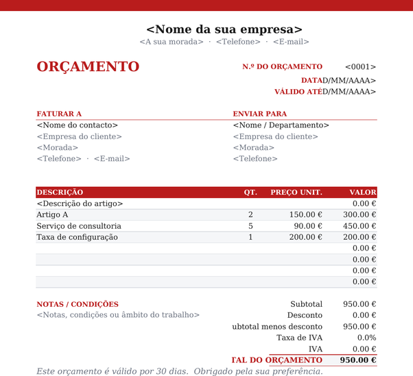 Modelo de orçamento timbrado