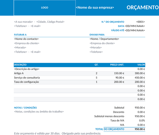 Modelo de orçamento com faixa de logo