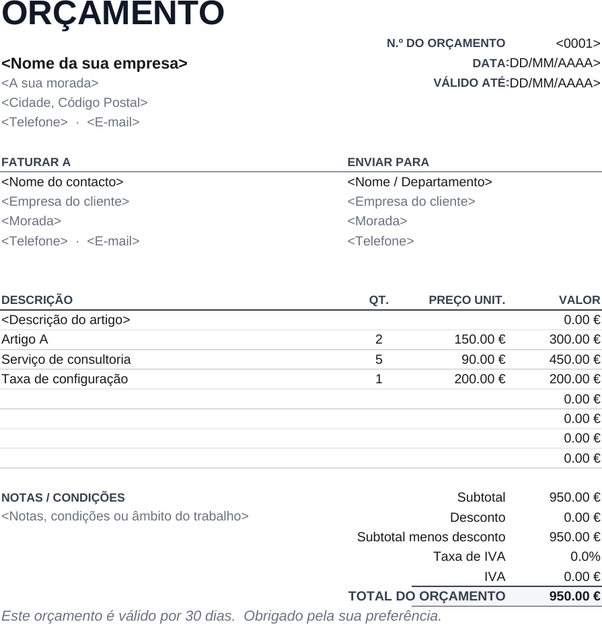Modelo de orçamento minimalista
