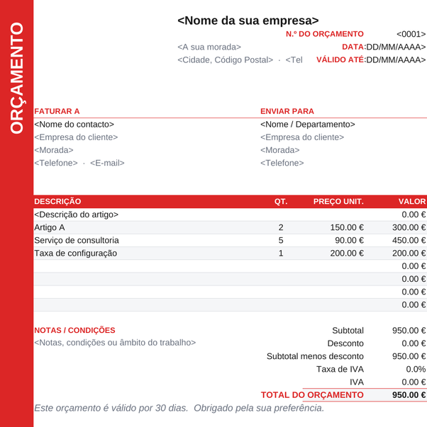 Modelo de orçamento com faixa lateral