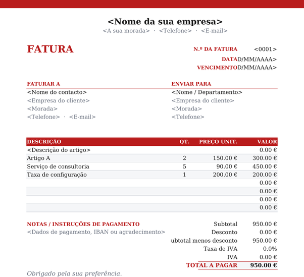 Modelo de fatura timbrado