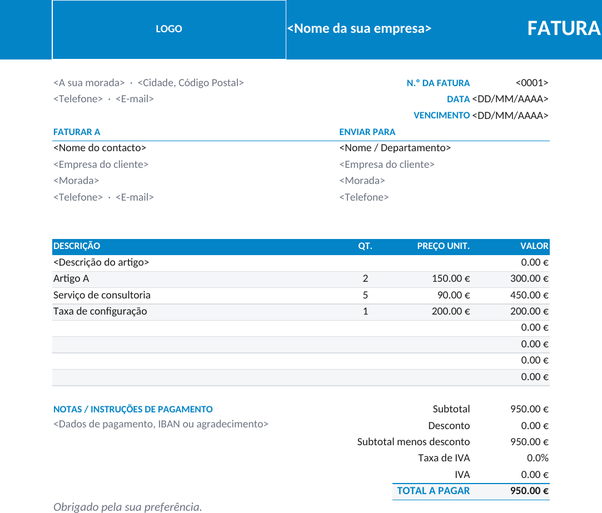Modelo de fatura com faixa de logo