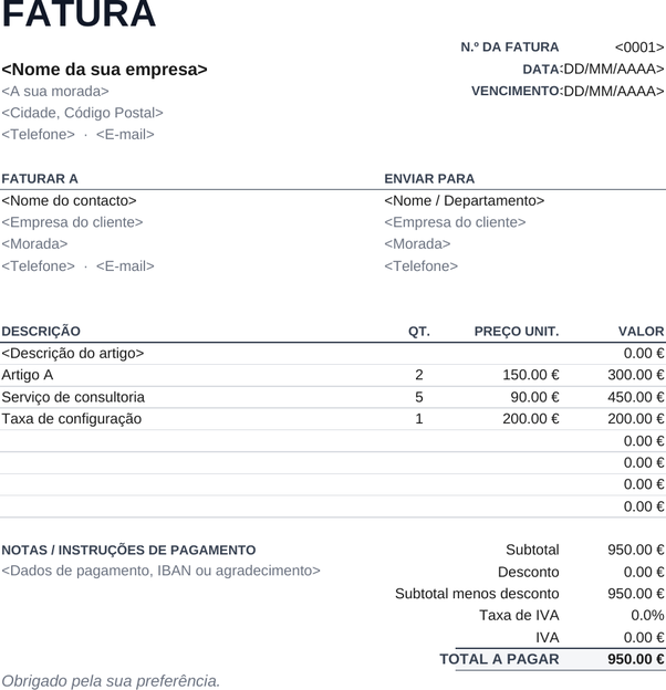 Modelo de fatura minimalista