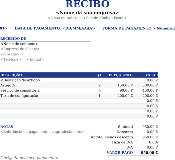 Modelo de recibo centralizado