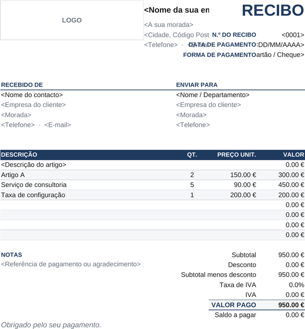 Modelo de recibo clássico