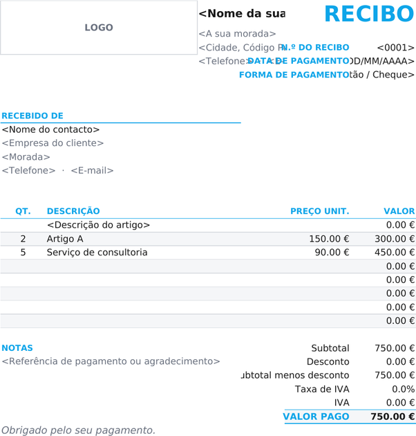Modelo de recibo compacto