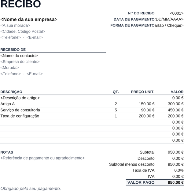 Modelo de recibo minimalista