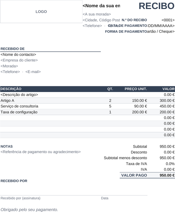 Modelo de recibo de caixa