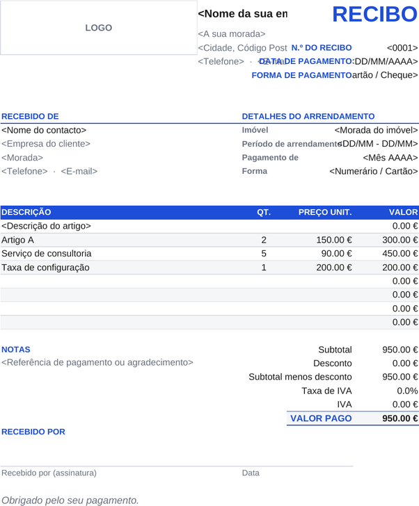 Modelo de recibo de aluguel