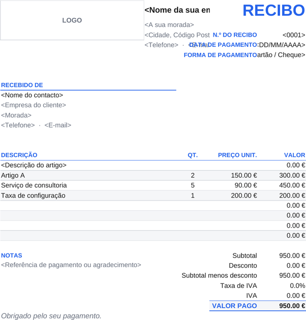 Modelo de recibo simples