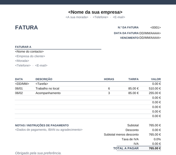 Modelo de fatura estilo extrato